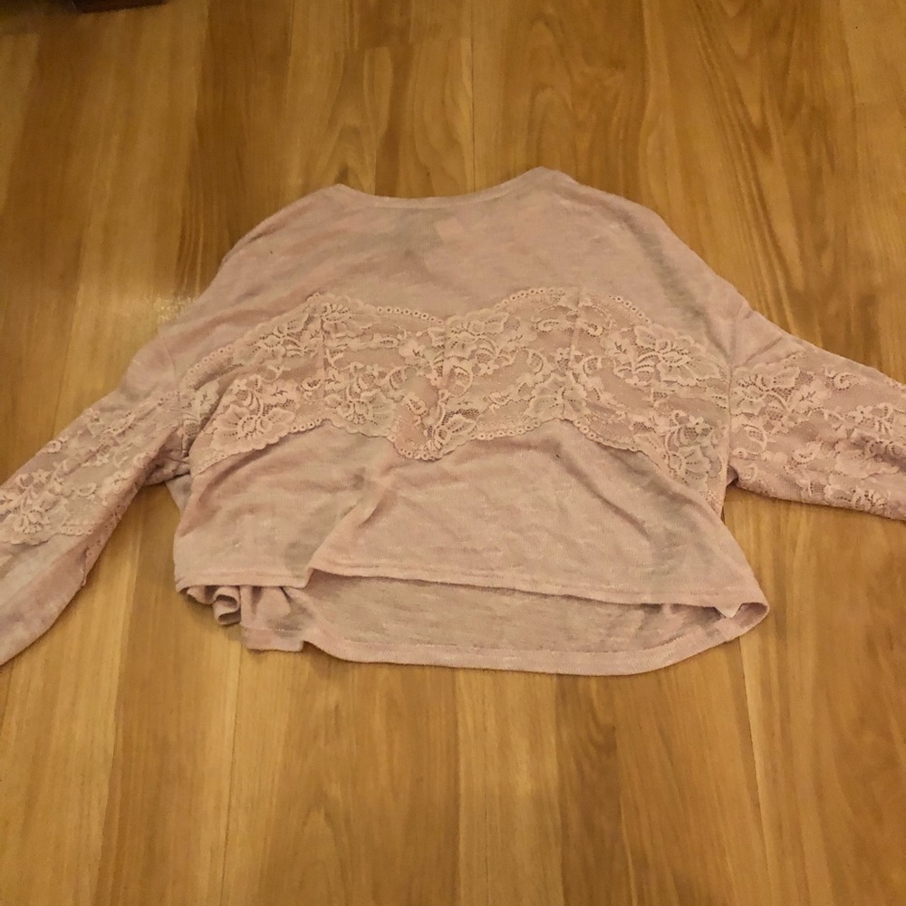 Long sleeve bay pink lace sweater crop